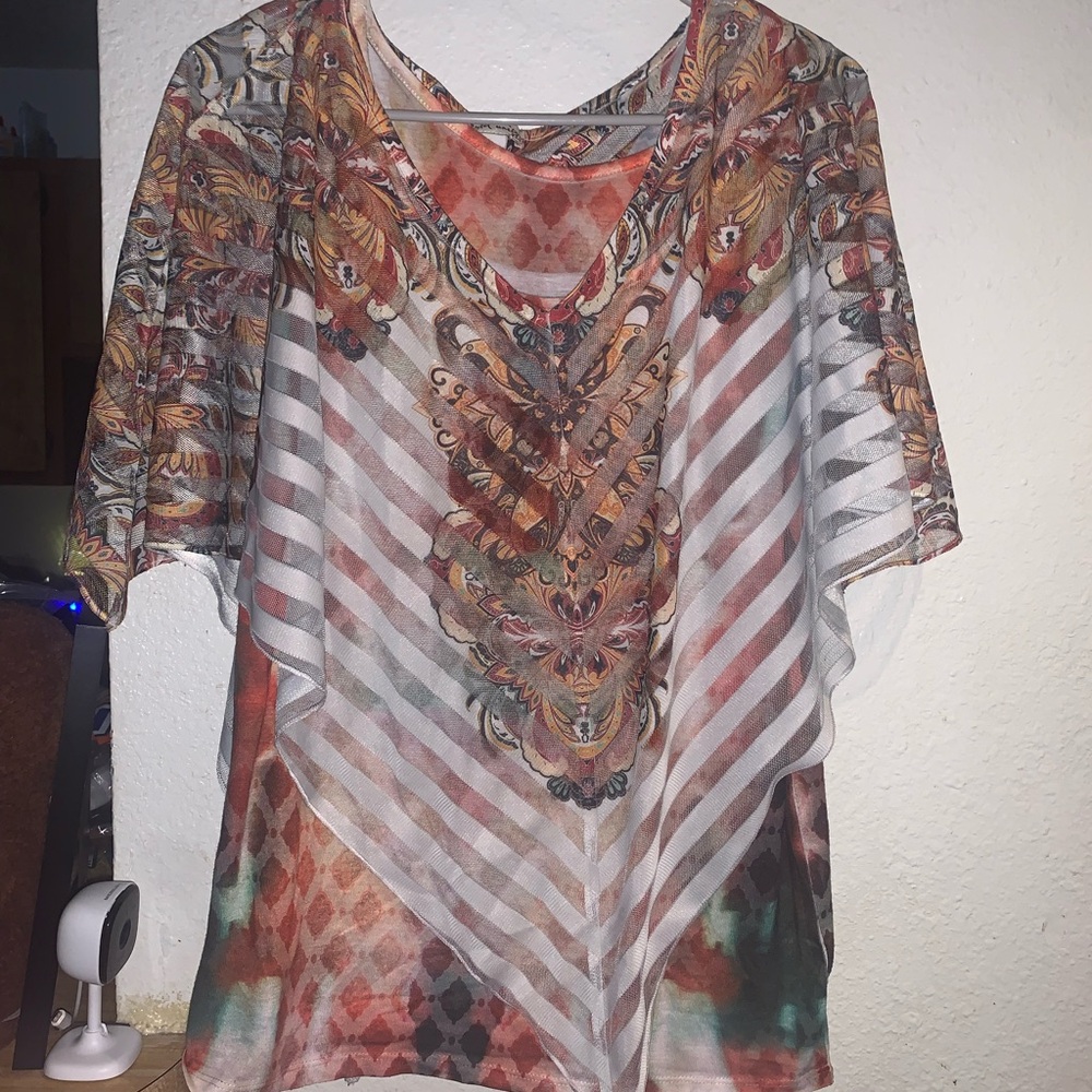 Boho V-Neck Printed Flutter Sleeve Blouse in Multicolor
